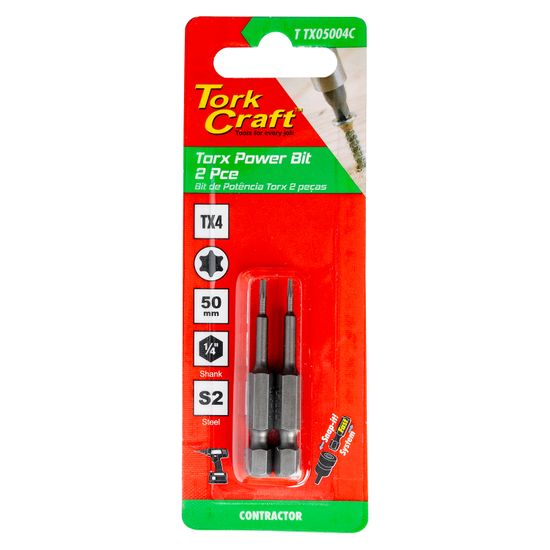 Torx Tx 4 Classic Power Bit 50mm 2pc Carded